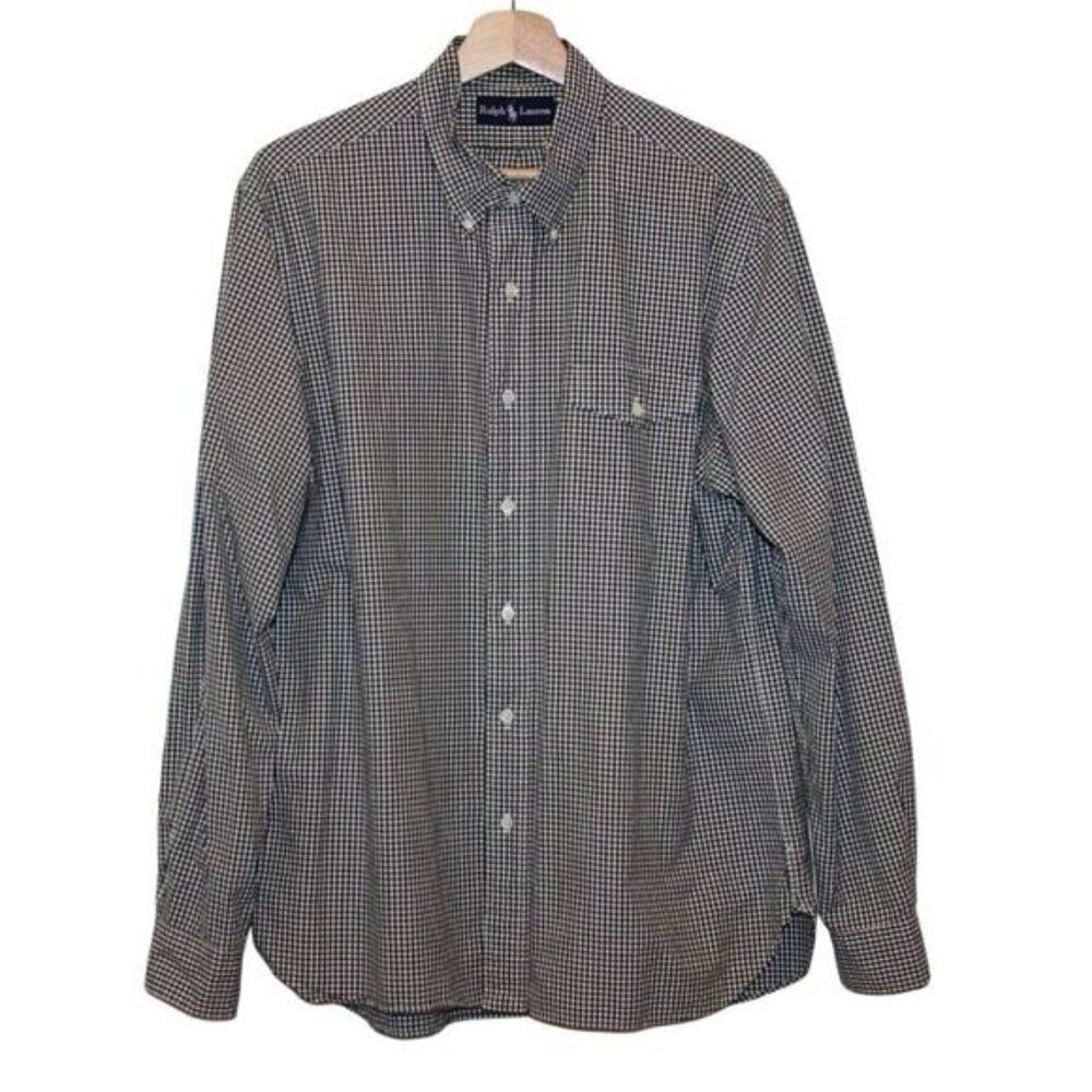 Ralph Lauren Black & White Check Front Pocket Button Down Shirts Men’s Size L